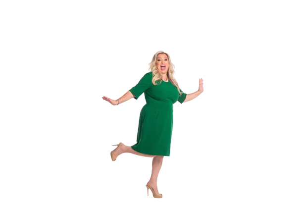 susan trombetti wearing a green dress